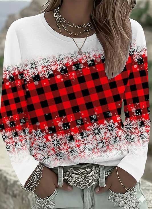 Women's Long Sleeve T-shirt Spring/Fall Red Christmas Printing Jersey Crew Neck Daily Going Out Casual Top