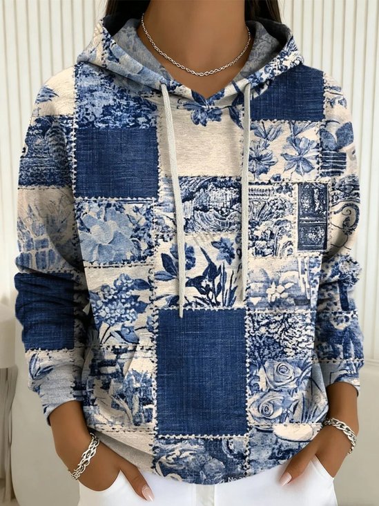 Women's Printed Casual Pocket Hooded Sweatshirt