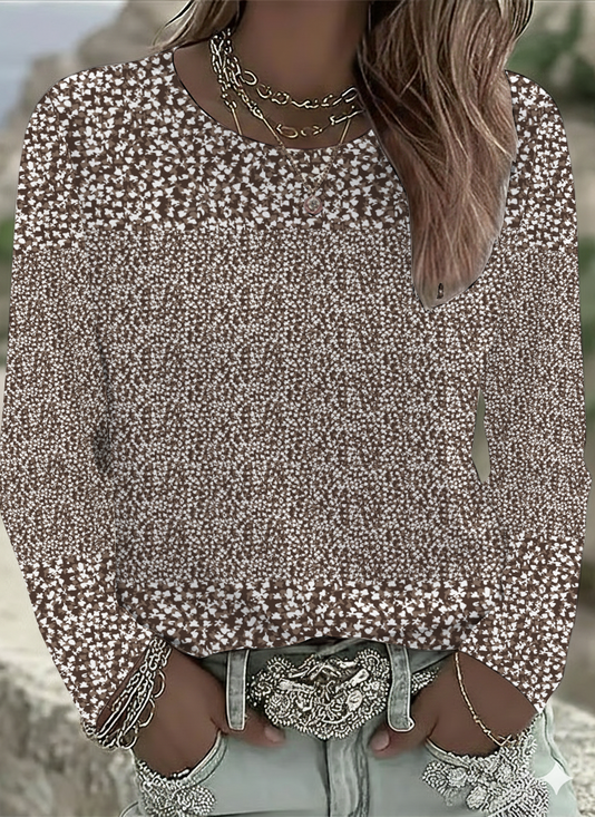 Women's Long Sleeve T-shirt Spring/Fall Brown Floral Printing Jersey Crew Neck Daily Going Out Casual Top