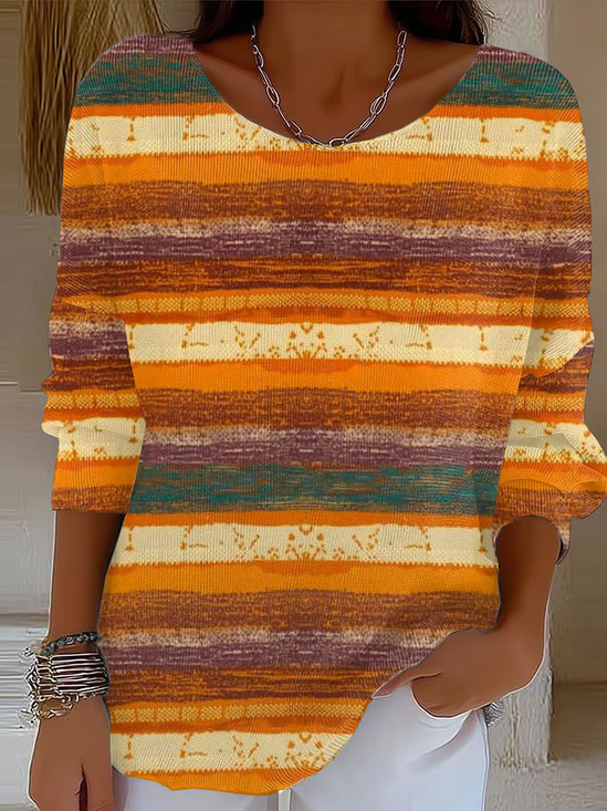 Printing Crew Neck Abstract Casual Sweater