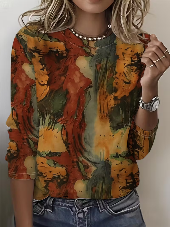 Women's Long Sleeve T-shirt Spring/Fall As Picture Abstract Printing Jersey Crew Neck Daily Going Out Casual Top