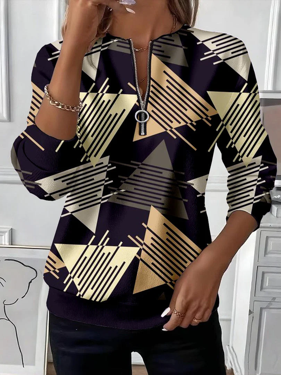 Women's Abstract Print Casual Zipper Long Sleeve Sweatshirt