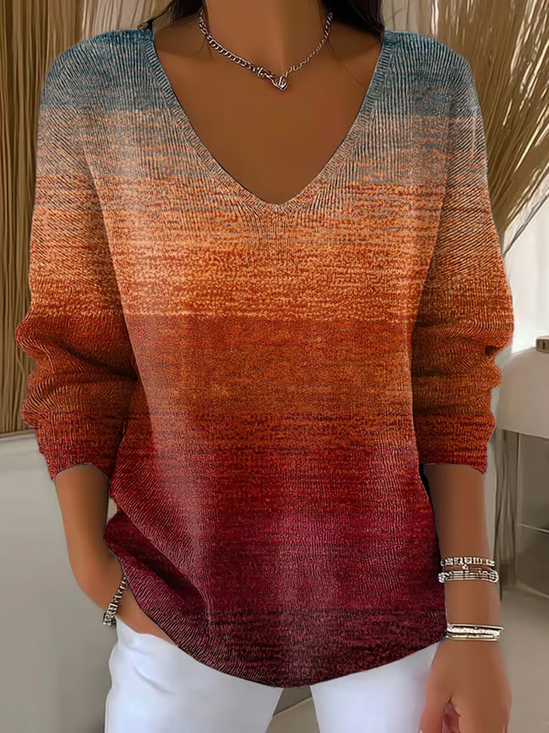 Women's Long Sleeve T-shirt Spring/Fall As Picture Abstract Printing V Neck Daily Going Out Casual Top