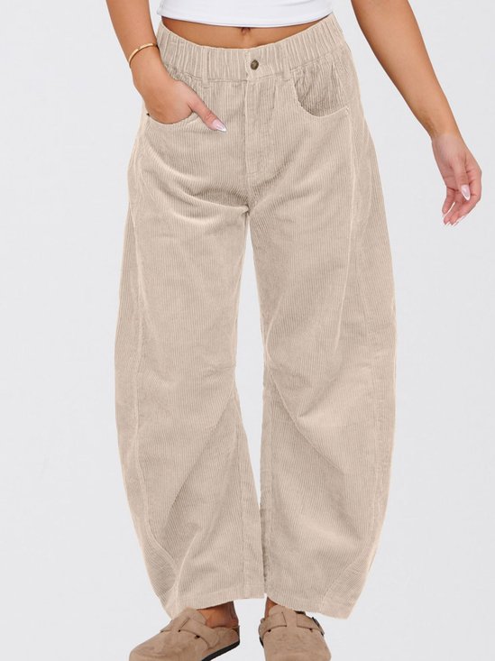 Women's  Elastic Waist H-Line Corduroy Pants Daily Going Out Pants Beige Casual Split Joint Plain Spring/Fall Pants