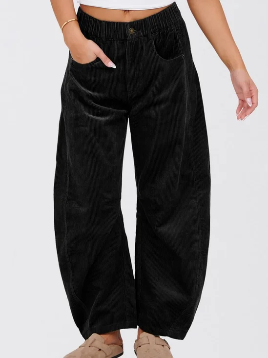 Women's  Elastic Waist H-Line Corduroy Pants Daily Going Out Pants Beige Casual Split Joint Plain Spring/Fall Pants