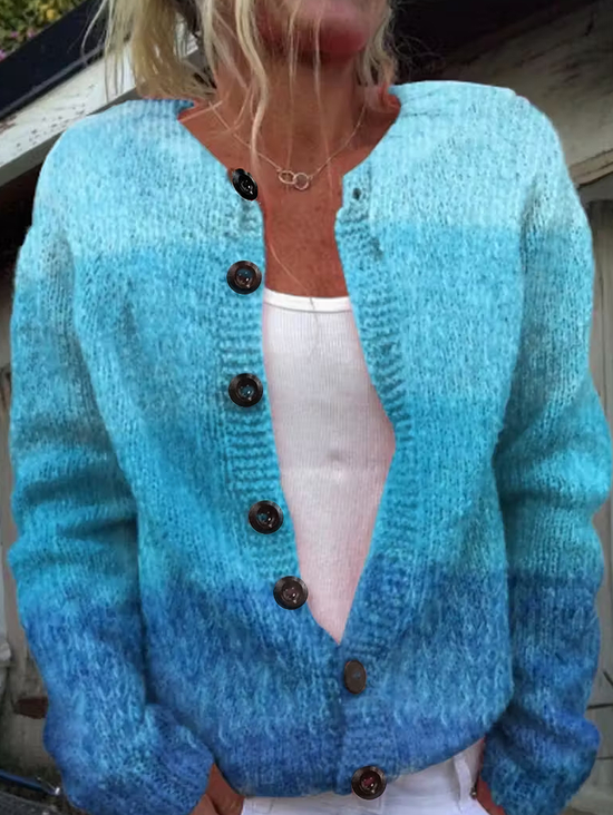Printing Ombre Vintage Crew Neck Cardigan