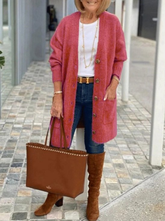 Casual Plain Long Sleeve Cardigan