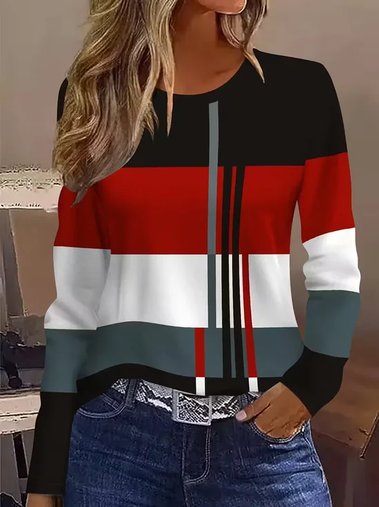 Women's Long Sleeve T-shirt Spring/Fall As Picture Abstract Printing Jersey Crew Neck Daily Going Out Casual Top