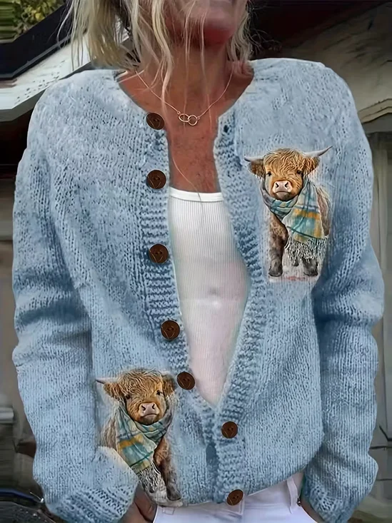 Women's Highland Cow Print Casual Cardigan