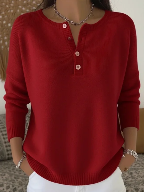 Casual Plain Crew Neck Sweater