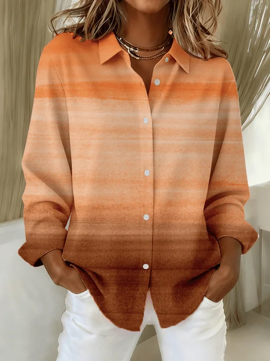 Women's Long Sleeve Shirt Spring/Fall Orange Abstract Buckle Shirt Collar Regular Sleeve Daily Going Out Casual Top