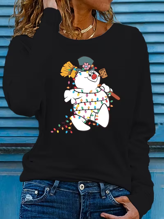 Women's Long Sleeve T-shirt Spring/Fall Black Christmas Printing Jersey Crew Neck Daily Going Out Casual Top