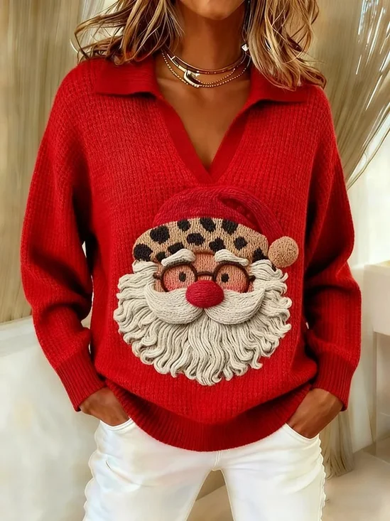 V Neck Loose Casual Christmas Sweater