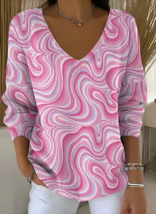 Geometric Casual Regular Fit V Neck Sweater