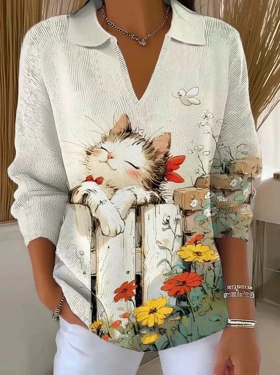 V Neck Loose Animal Picture Vintage Sweater