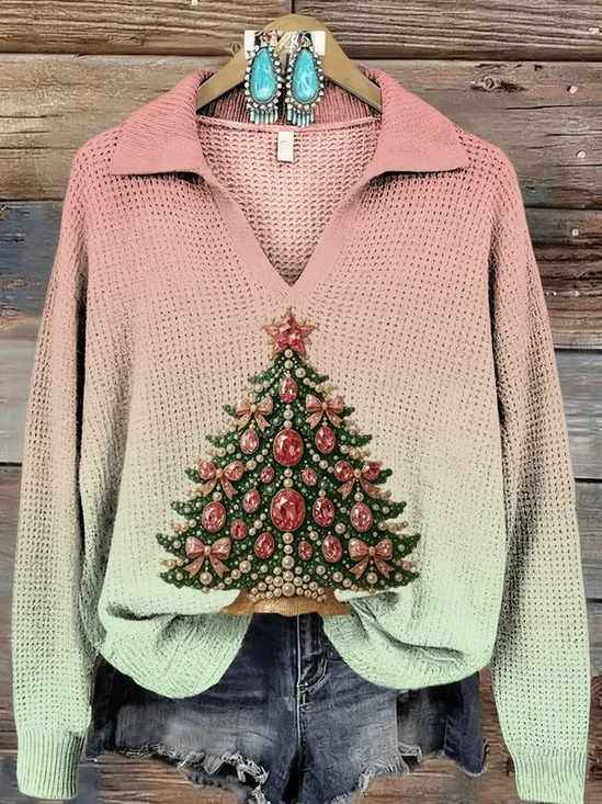 Casual Loose V Neck Santa Claus Sweater