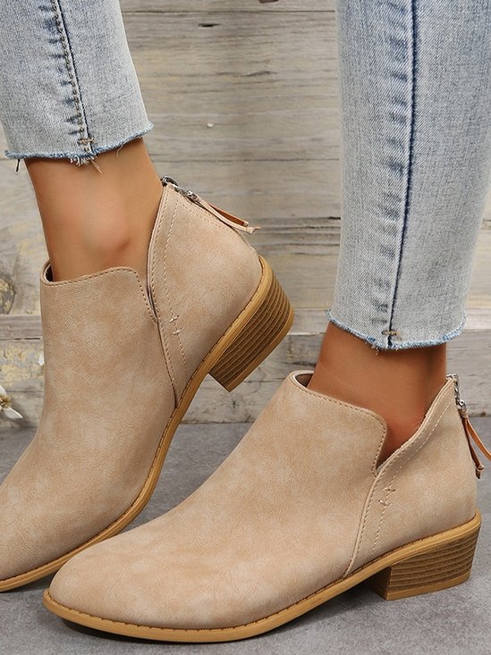 British Style Four Seasons Solid Color Pointed Toe Casual Rear Zipper Low Heel Thick Heel Single Shoes