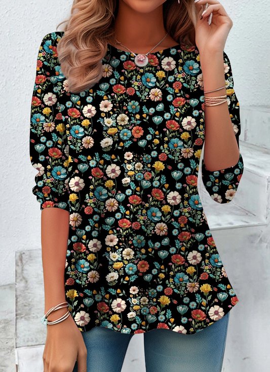 Casual Crew Neck Floral T-Shirt