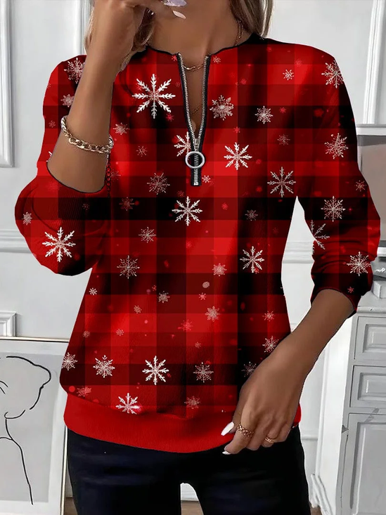 Women's Christmas Print Casual Zip-Up Long Sleeve Sweatshirt