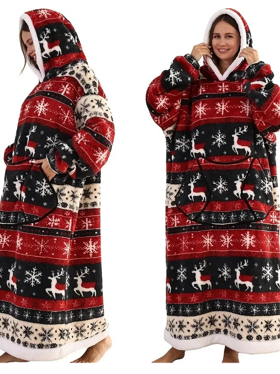 Home Clothes Jacket Lazy Hooded Sweater Thickened Blanket Loose Pullover Wearable Blanket Couple Style
