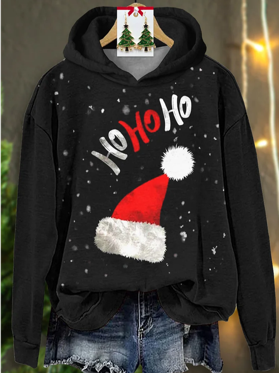 Christmas Hat Hoodie Casual Printing Hoodie