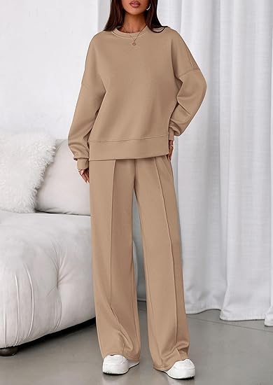 Plain Casual Crew Neck Two-Piece Set