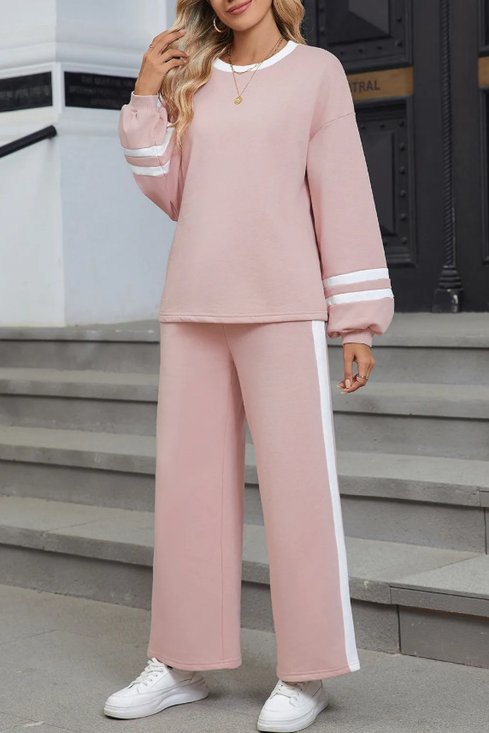 Cotton Casual Color Block Regular Fit Two-Piece Set