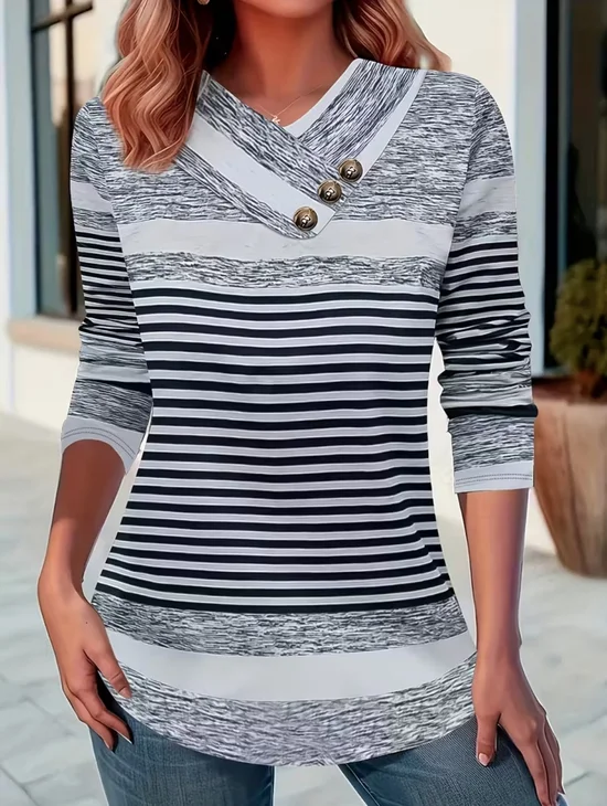 Striped Cotton Casual Others T-Shirt