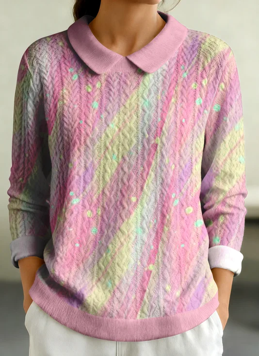 Geometric Regular Fit Shawl Collar Casual Sweater