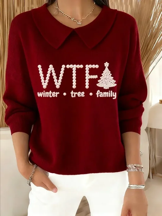 Women's Casual Christmas Print Lapel Classic Sweater