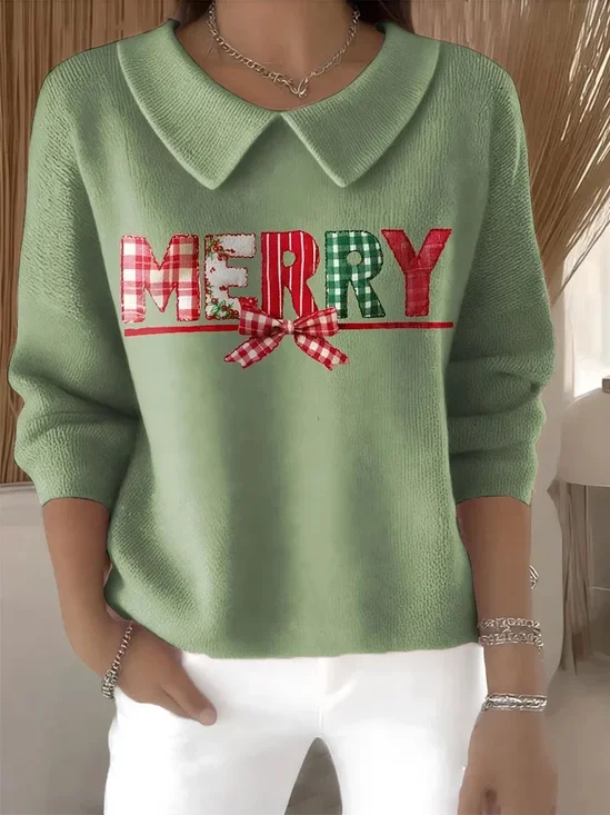 Women's Casual Christmas Print Lapel Classic Sweater