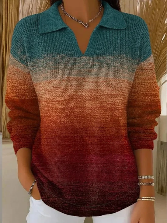 Women's Abstract Print Casual Lapel Sweater