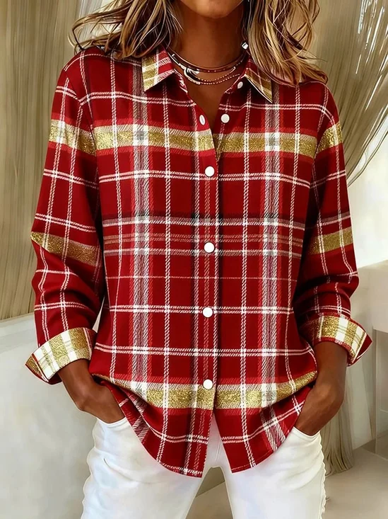 Vintage Shawl Collar Plaid Loose Shirt