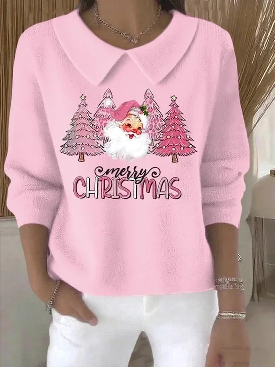 Women's Casual Christmas Print Lapel Classic Sweater