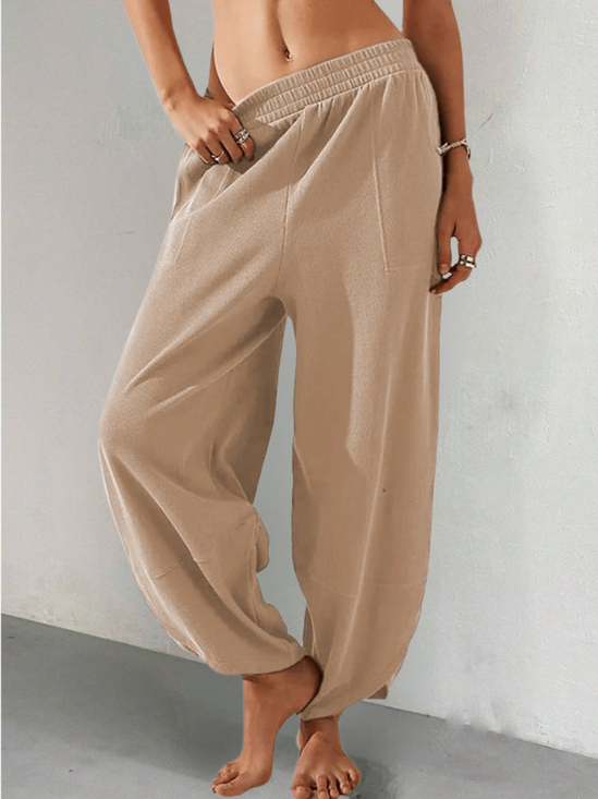 Women's  Elastic Waist H-Line Wide Leg Pants Daily Going Out Pants Khaki Casual Split Joint Plain Spring/Fall Pants