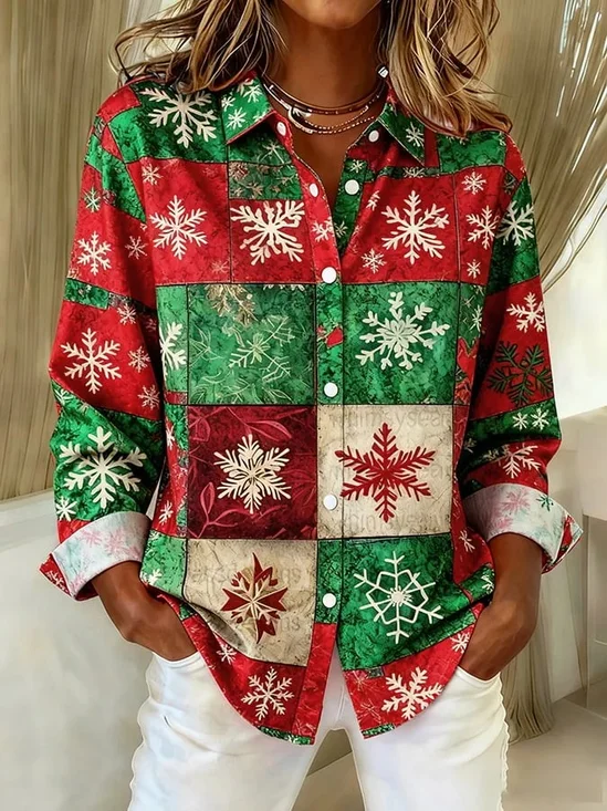 Vintage Shawl Collar Loose Gradient Pattern Shirt