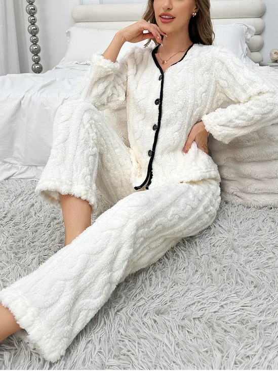 Plain Fluff/Granular Fleece Fabric Simple Lounge Set