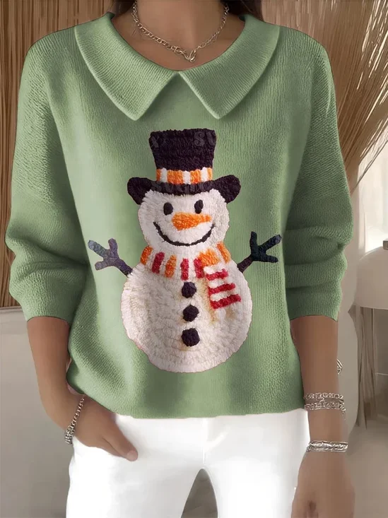 Women's Casual Christmas Print Lapel Classic Sweater