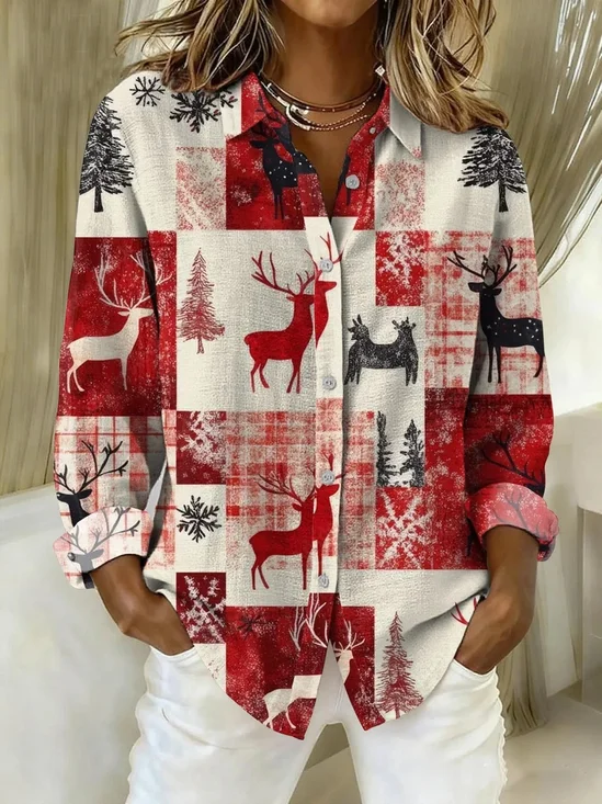 Christmas Casual Shawl Collar Shirt