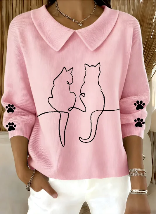Shawl Collar Casual Cotton Animal Sweater