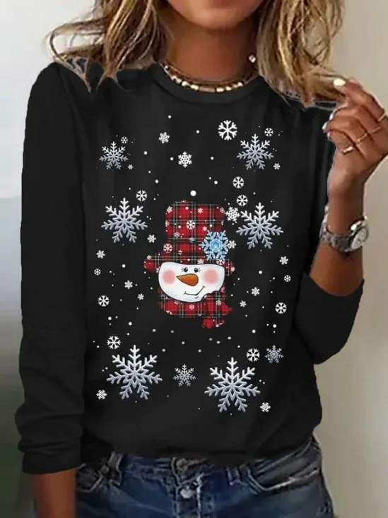 Women's Long Sleeve T-shirt Spring/Fall Black Christmas Printing Jersey Crew Neck Daily Going Out Casual Top