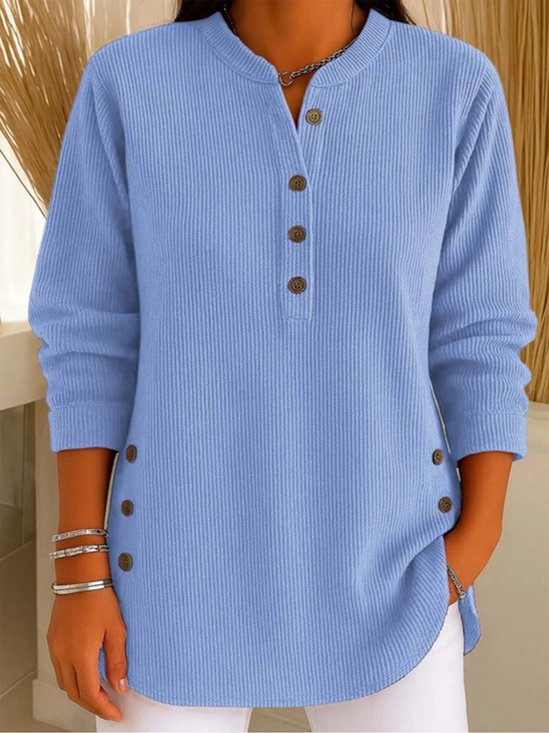 Casual Plain Stand Collar Blouse