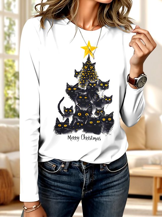 Crew Neck Christmas Cotton Casual T-Shirt