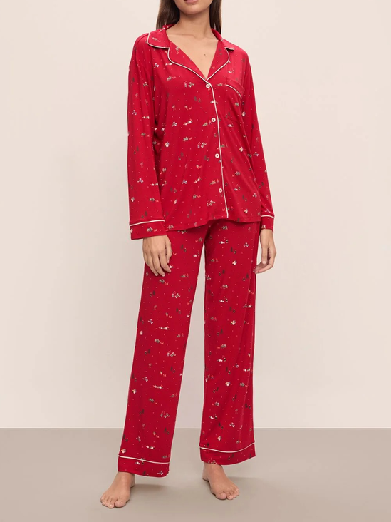 Simple Loose Shawl Collar Lounge Set