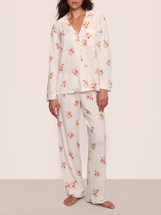 Shawl Collar Printing Simple Lounge Set