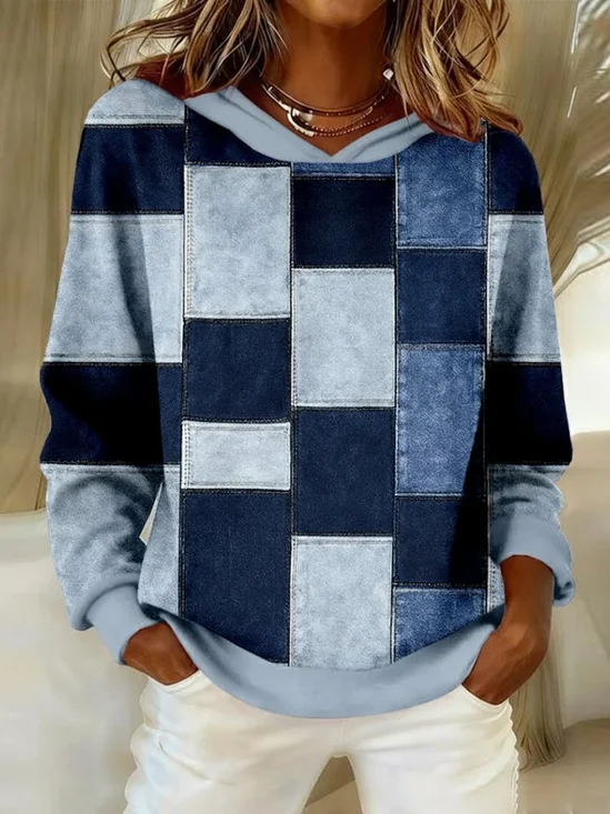 Abstract Plaid Casual Printing Hoodie Hoodie
