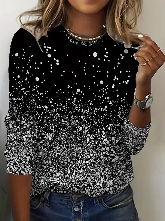 Women's Long Sleeve T-shirt Spring/Fall Black Abstract Printing Jersey Crew Neck Daily Going Out Casual Top