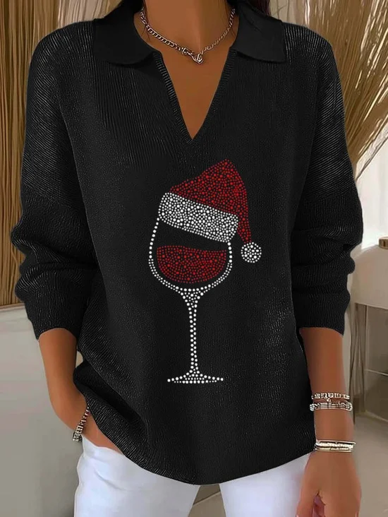Women's Classic Casual Christmas Print Lapel Sweater