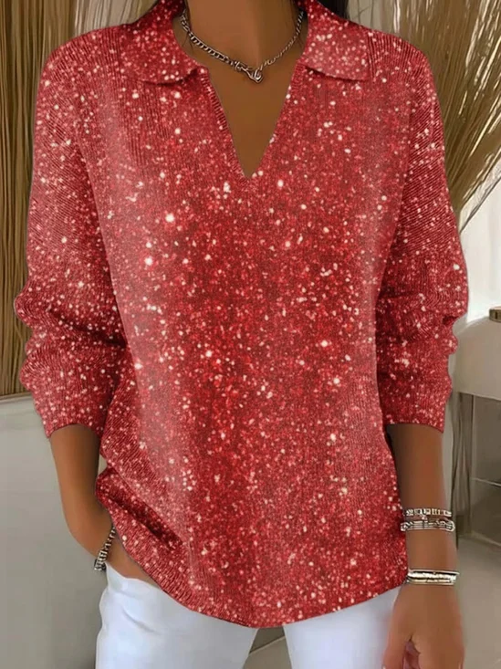 Women's Classic Casual Christmas Print Lapel Sweater