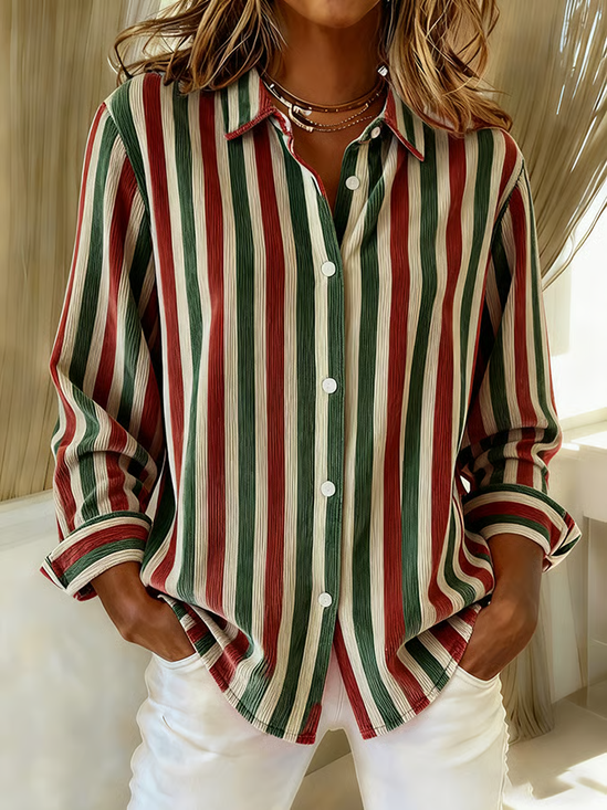 Women's Long Sleeve Shirt Spring/Fall As Picture Christmas Buckle Shirt Collar Regular Sleeve Daily Going Out Casual Top